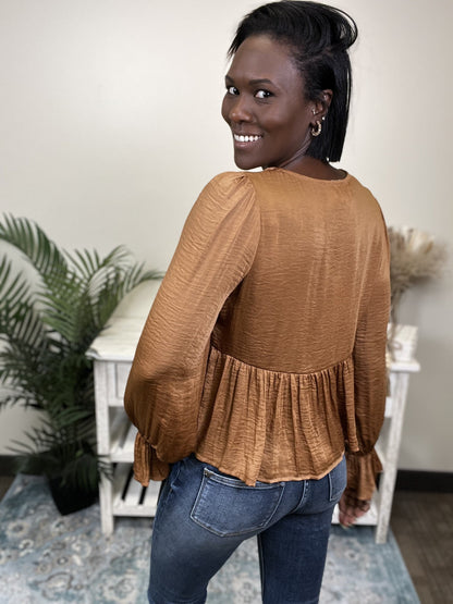 Photoshoot Women's Ruffle Peplum Long Sleeve Top