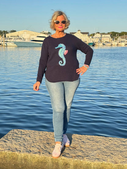 LULU-B NAVY SEAHORSE SWEATER