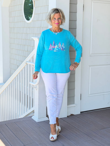 BEACH CLUB AQUA SAILBOAT SWEATER