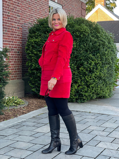 LULU-B RED NAVY VELOUR SKORT