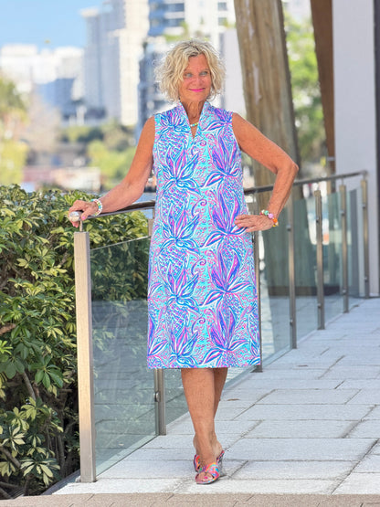 LULU B PALM ROYALE HALF ZIPPER MIDDY DRESS