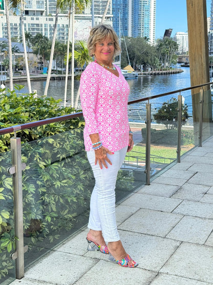 LULU B TROPIC PETALS V NECK TOP