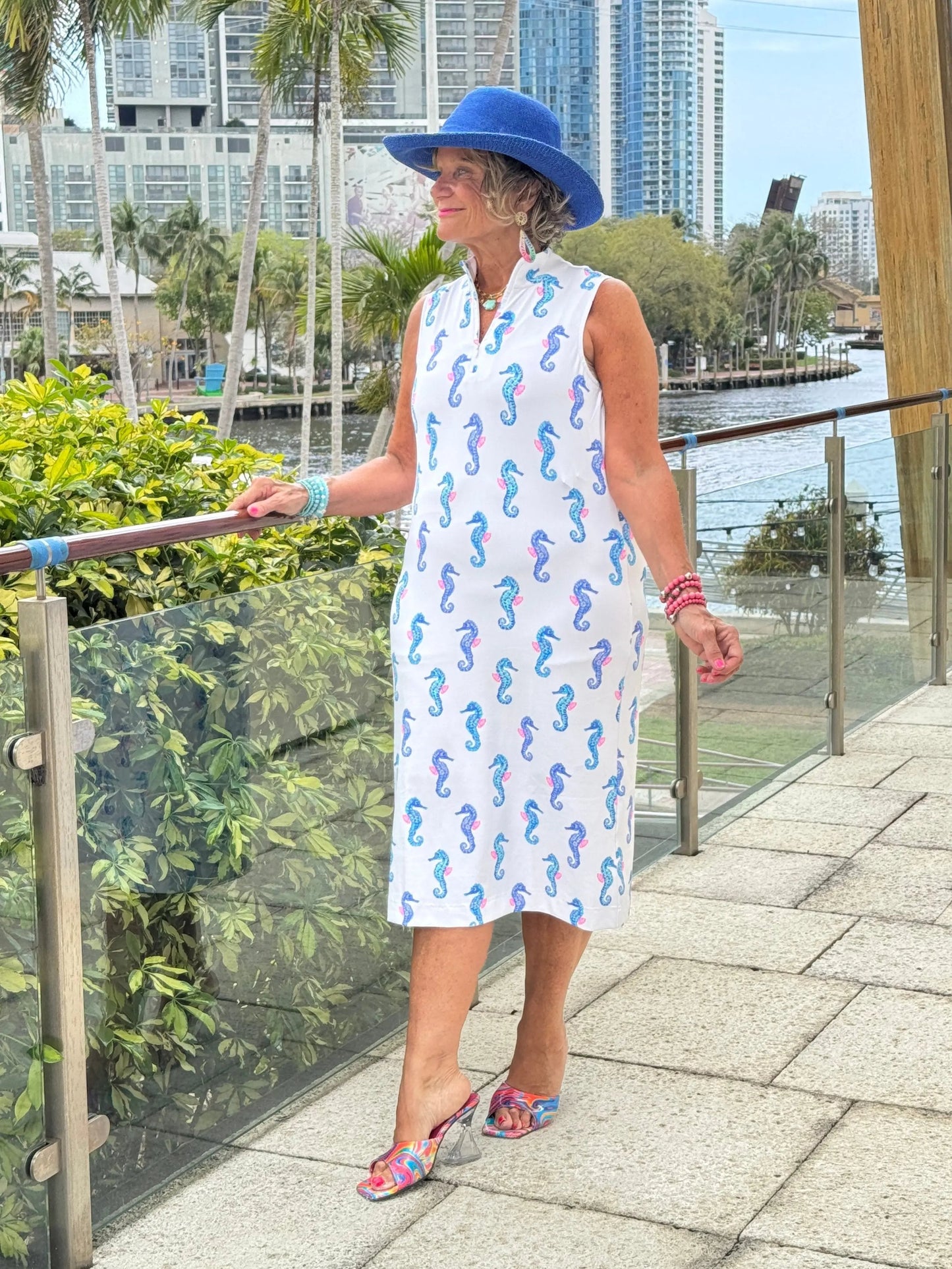 LULU B SHORELINE CHARM MIDI SLEEVELESS 1/4 ZIP MAXI DRESS