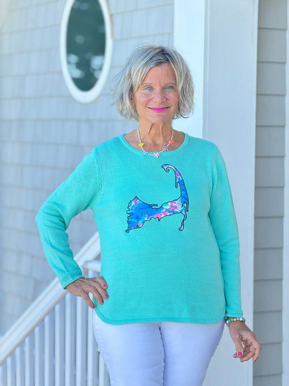 BEACH CLUB SEAFOAM CAPE COD MAP SWEATER
