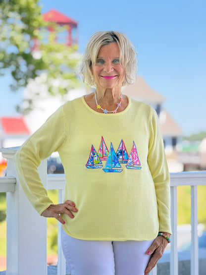 BEACH CLUB YELLOW SAILBOAT SWEATER