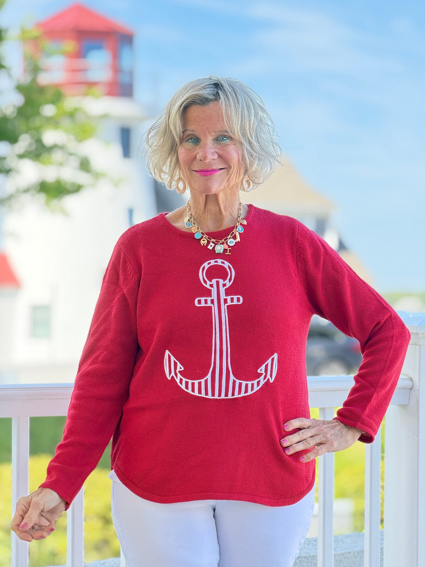 DOCKSIDE RED NAUTICAL STRIPE ANCHOR