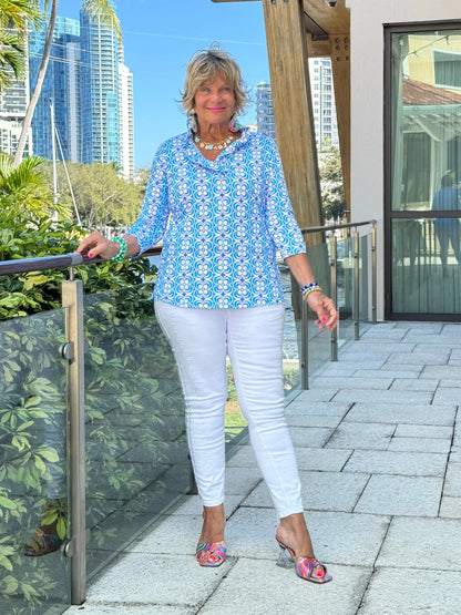 LULU B COASTAL BLOOM RUFFLE TOP