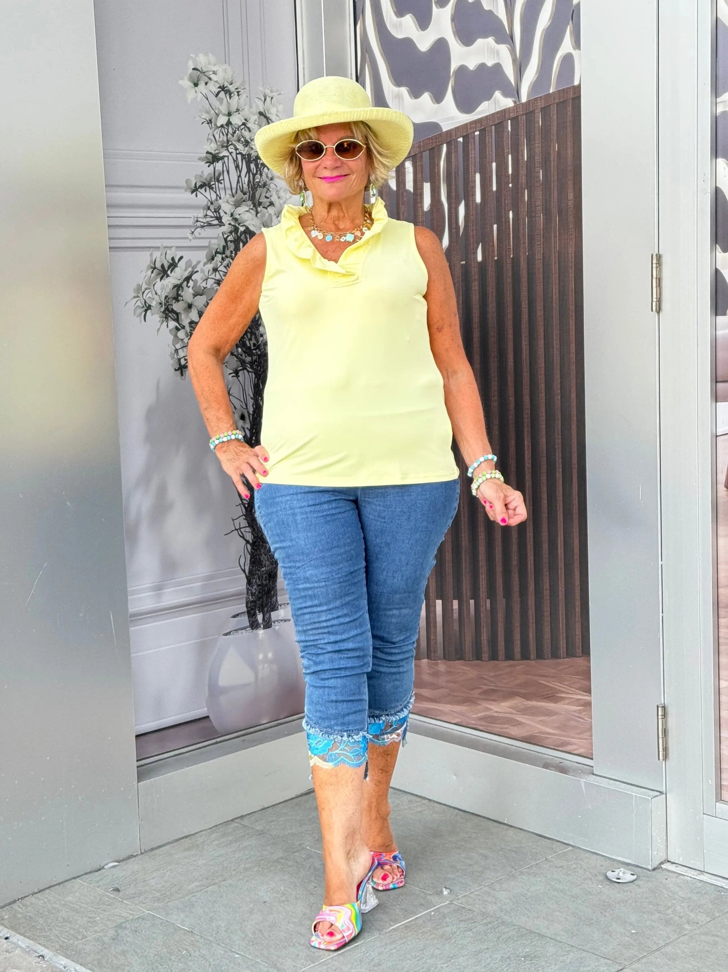 LULU-B CLEAR SUNSHINE SLEEVELESS RUFFLE TOP