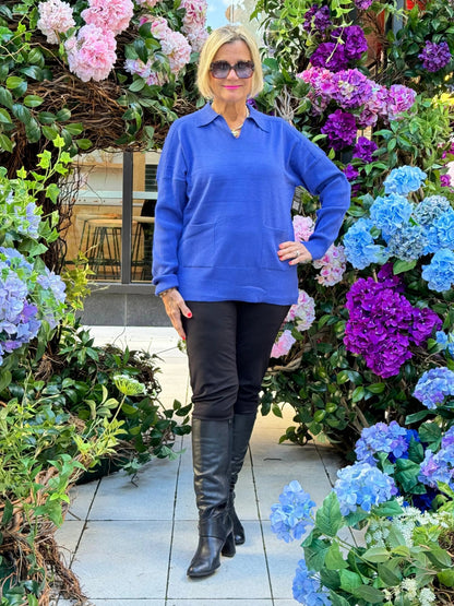 LULU-B 2 POCKET SAPPHIRE CASHMERE SWEATER