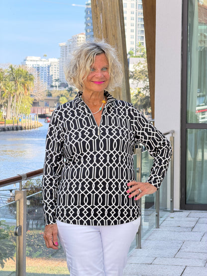 LULU B MIDNIGHT TRELLIS HALF ZIPPER TOP