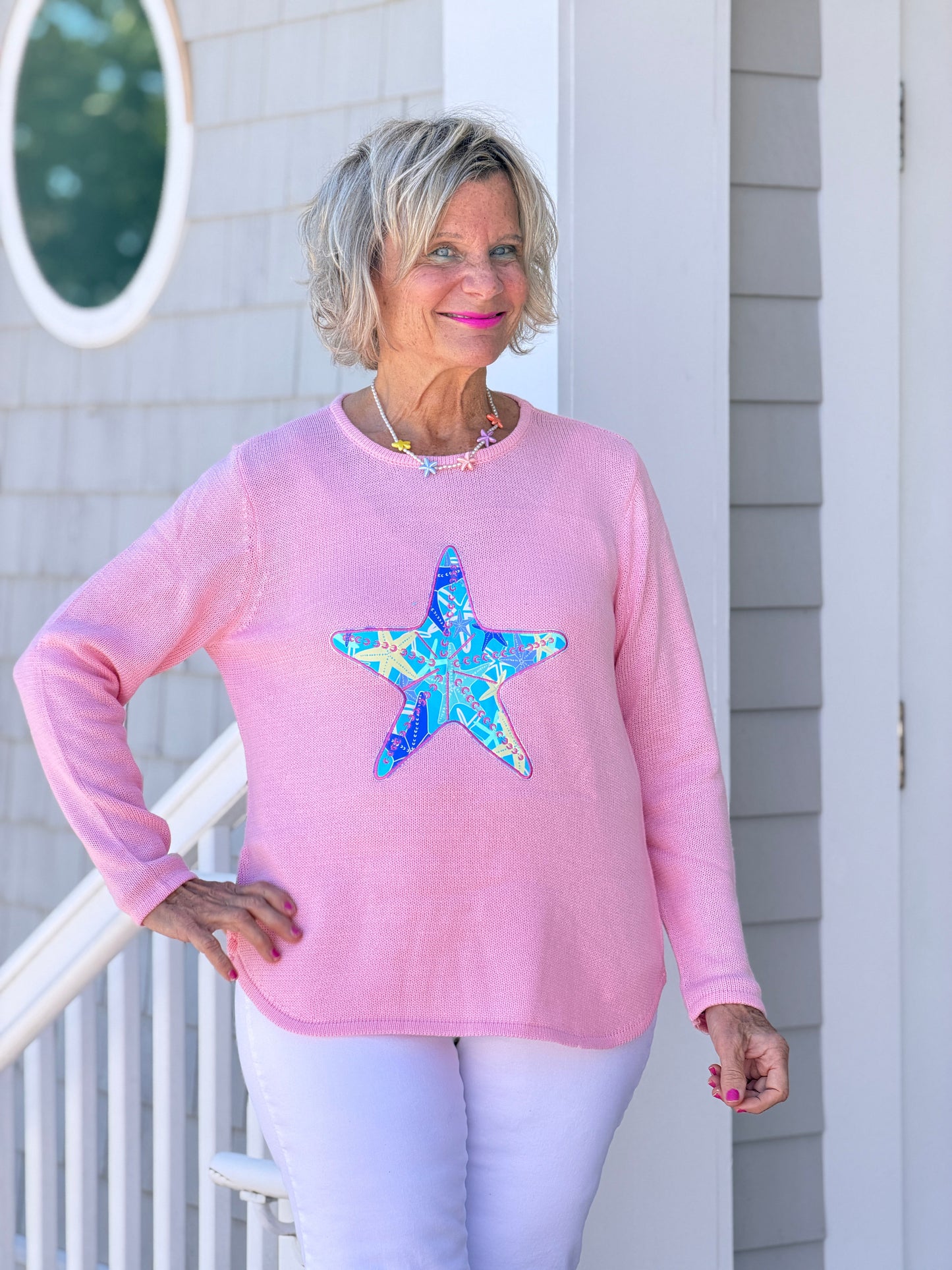 BEACH CLUB PINK STARFISH SWEATER