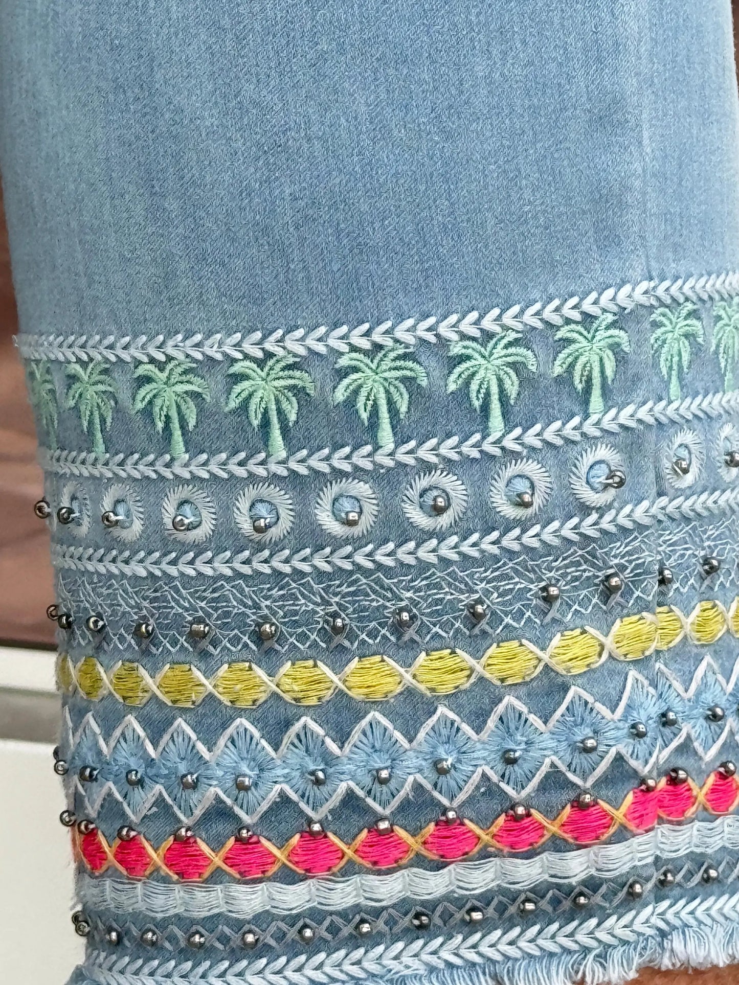 LULU-B CLEAR DENIM PALM TREE JEAN