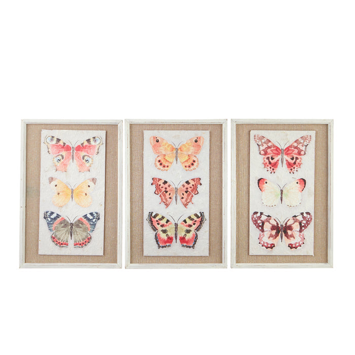 18" Butterfly Textured Paper with Burlap Framed Print - 3 Assorted
