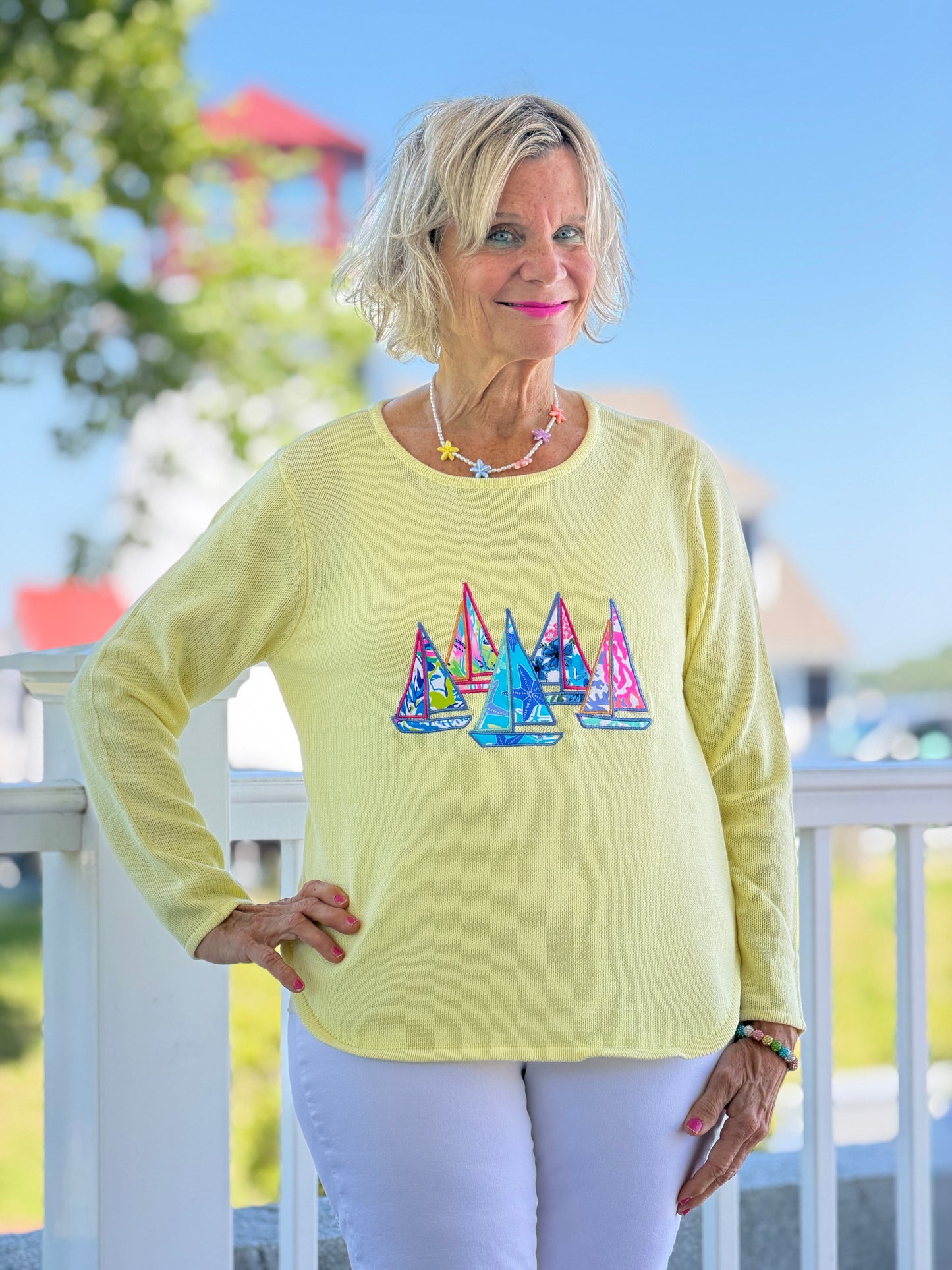 BEACH CLUB YELLOW SAILBOAT SWEATER