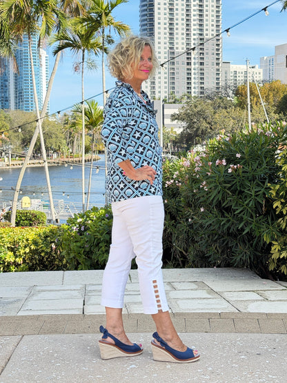 LULU B OCEAN TREASURES RUFFLE SLEEVE TOP