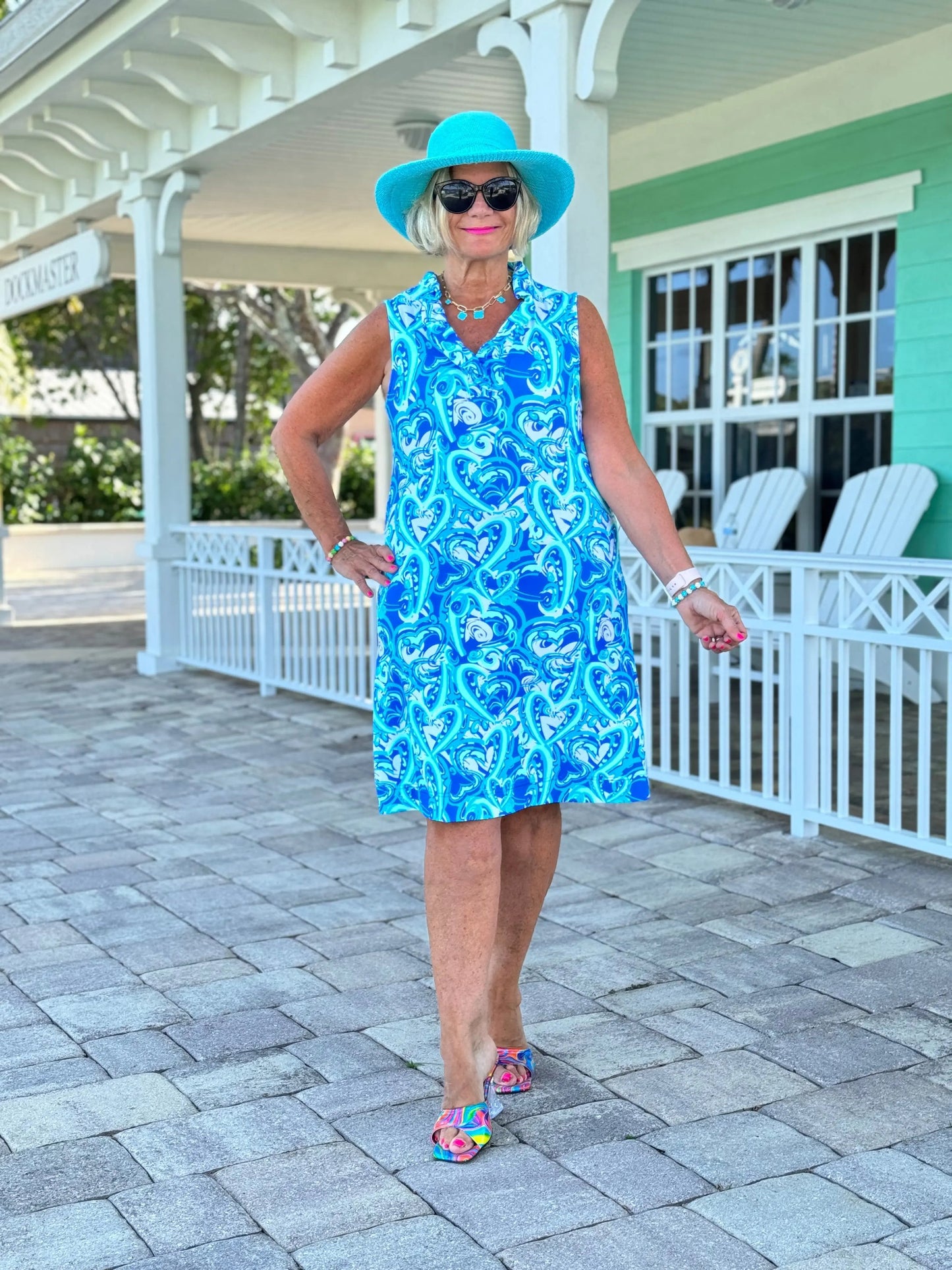 BLUE DREAMING HEARTS RUFFLE DRESS