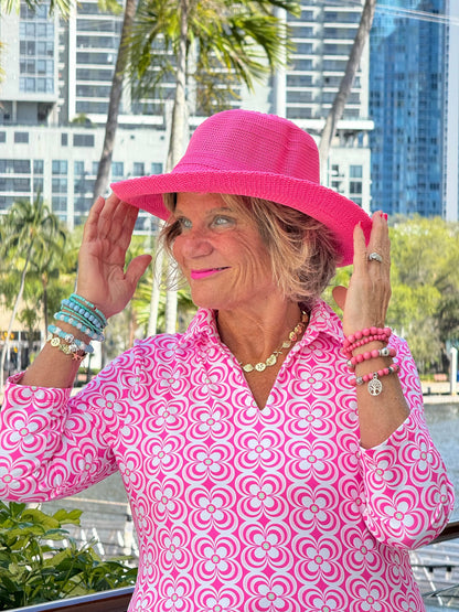 LULU B TROPIC PETALS 3/4 SLEEVE V-NECK COLLAR SHIRT
