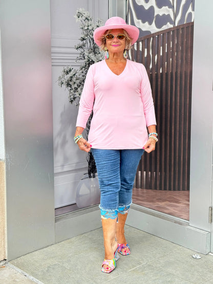 LULU-B CLEAR PINK V NECK TOP