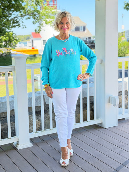 BEACH CLUB AQUA ADIRONDACK SWEATER