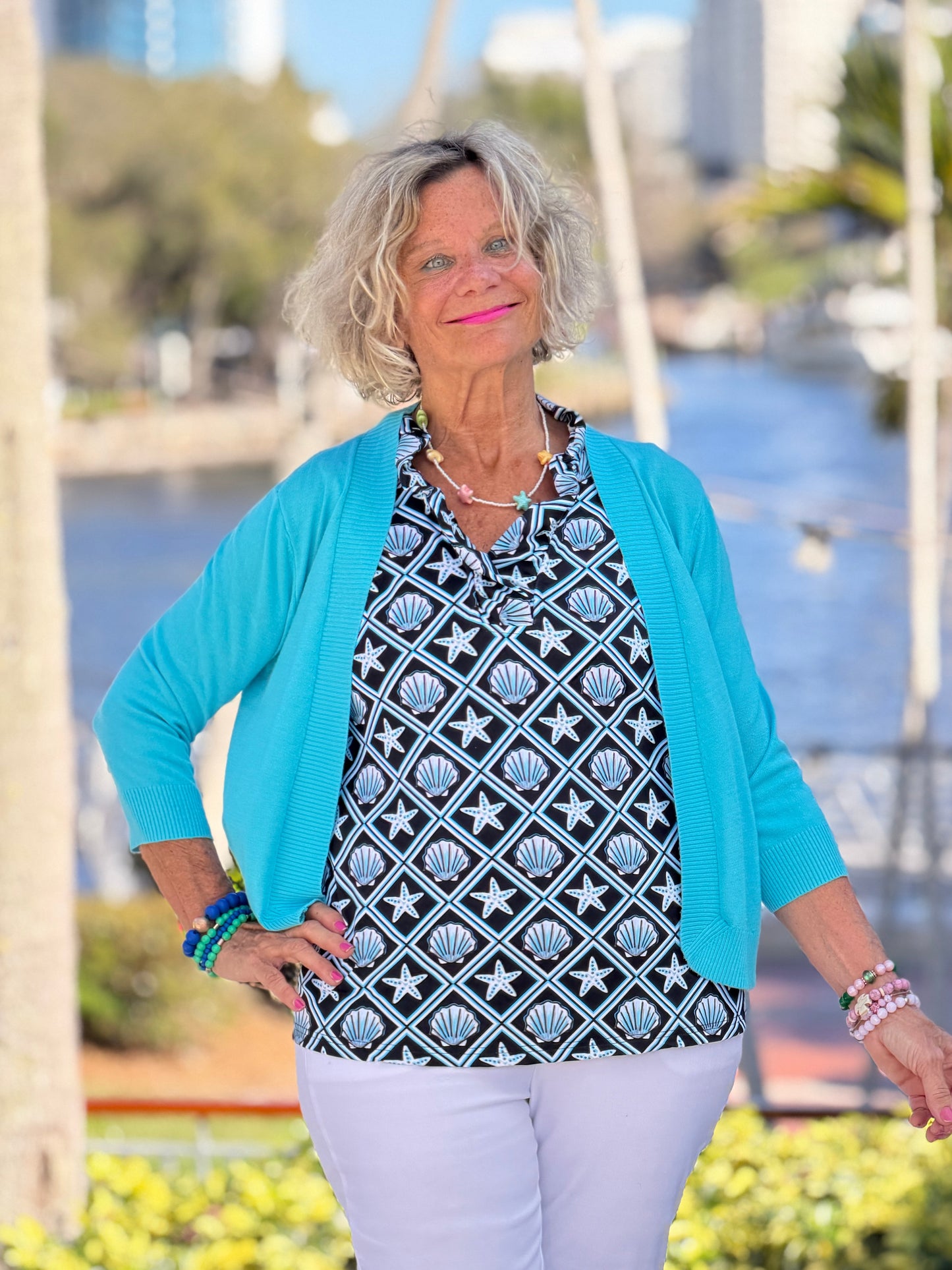 LULU B OCEAN TREASURES SLEEVELESS RUFFLE TOP