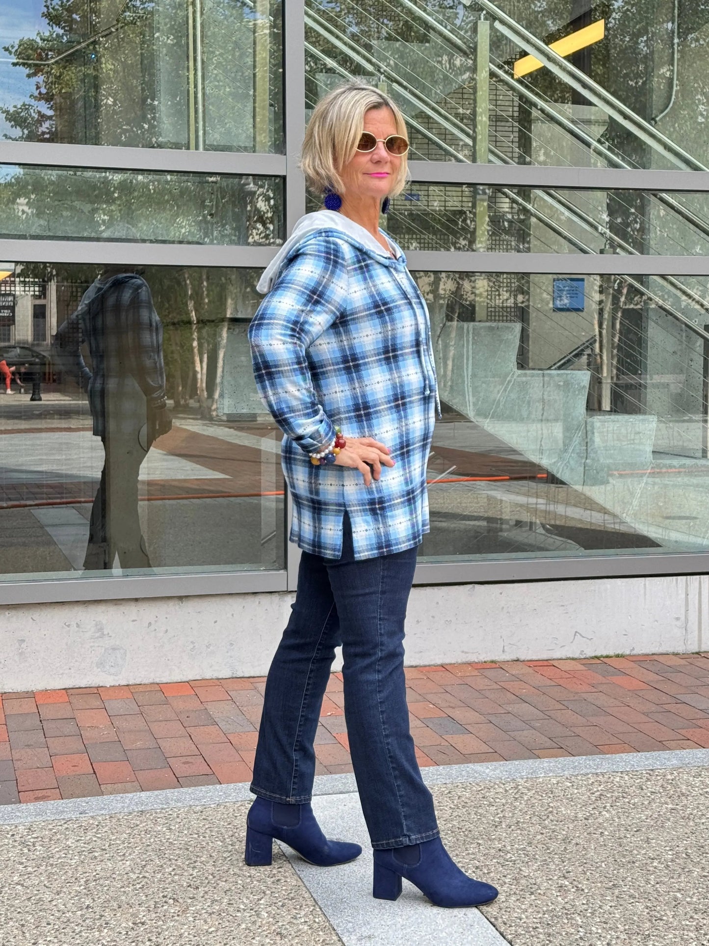 Blue Plaid Fall Day Hoodie