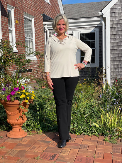 LULU-B SOLID STONE RUFFLE TOP