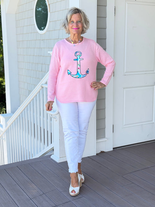 BEACH CLUB PINK ANCHOR SWEATER