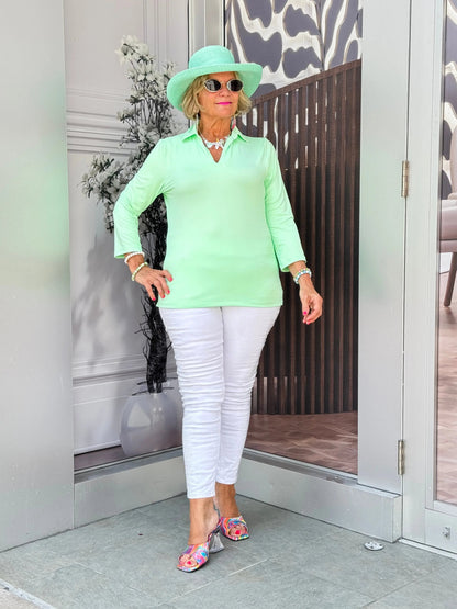 LULU-B SOLID LIME COLLAR SLEEVE TOP