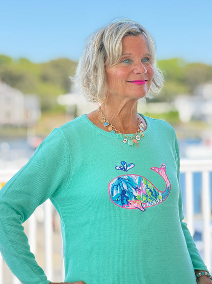 BEACH CLUB SEAFOAM WHALE SWEATER