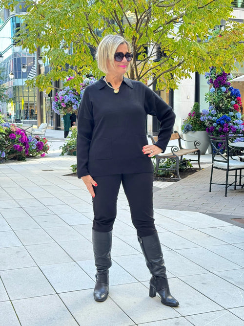 LULU-B  2 POCKET CASHMERE BLACK SWEATER