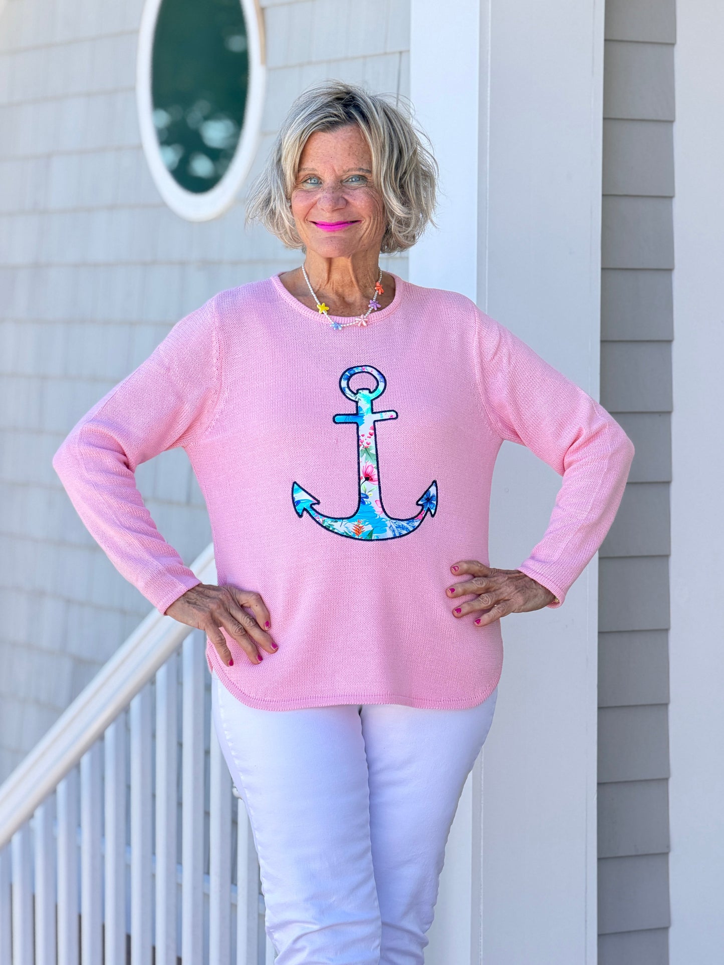 BEACH CLUB PINK ANCHOR SWEATER