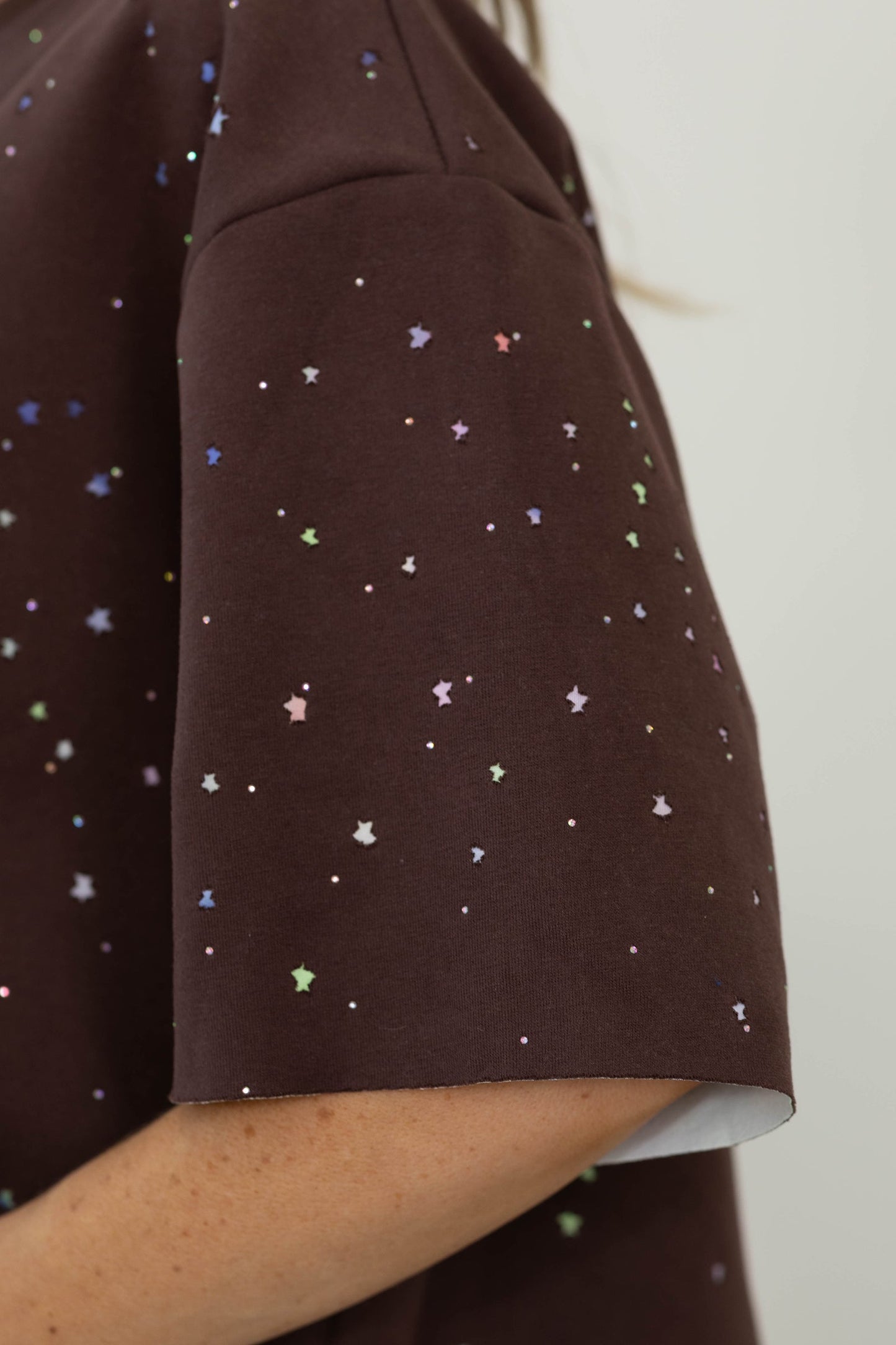 Brown Multicolor Star Print Knit Top