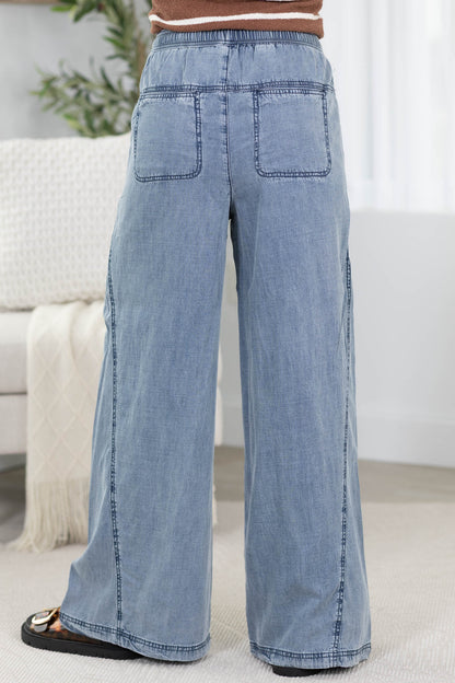 Chambray Drawstring Wide Leg Pants