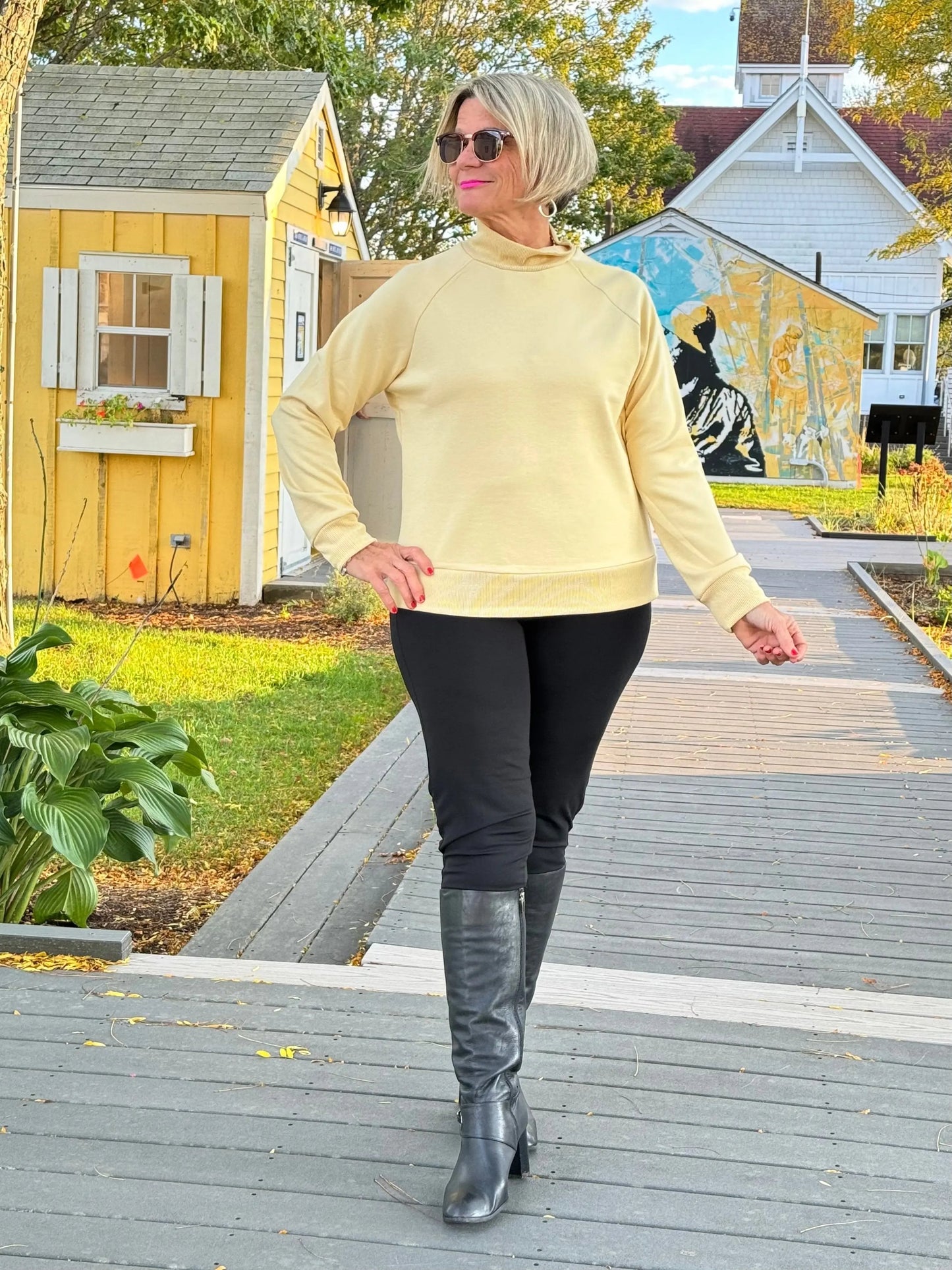 CHAMOIS MOCK NECK TOP