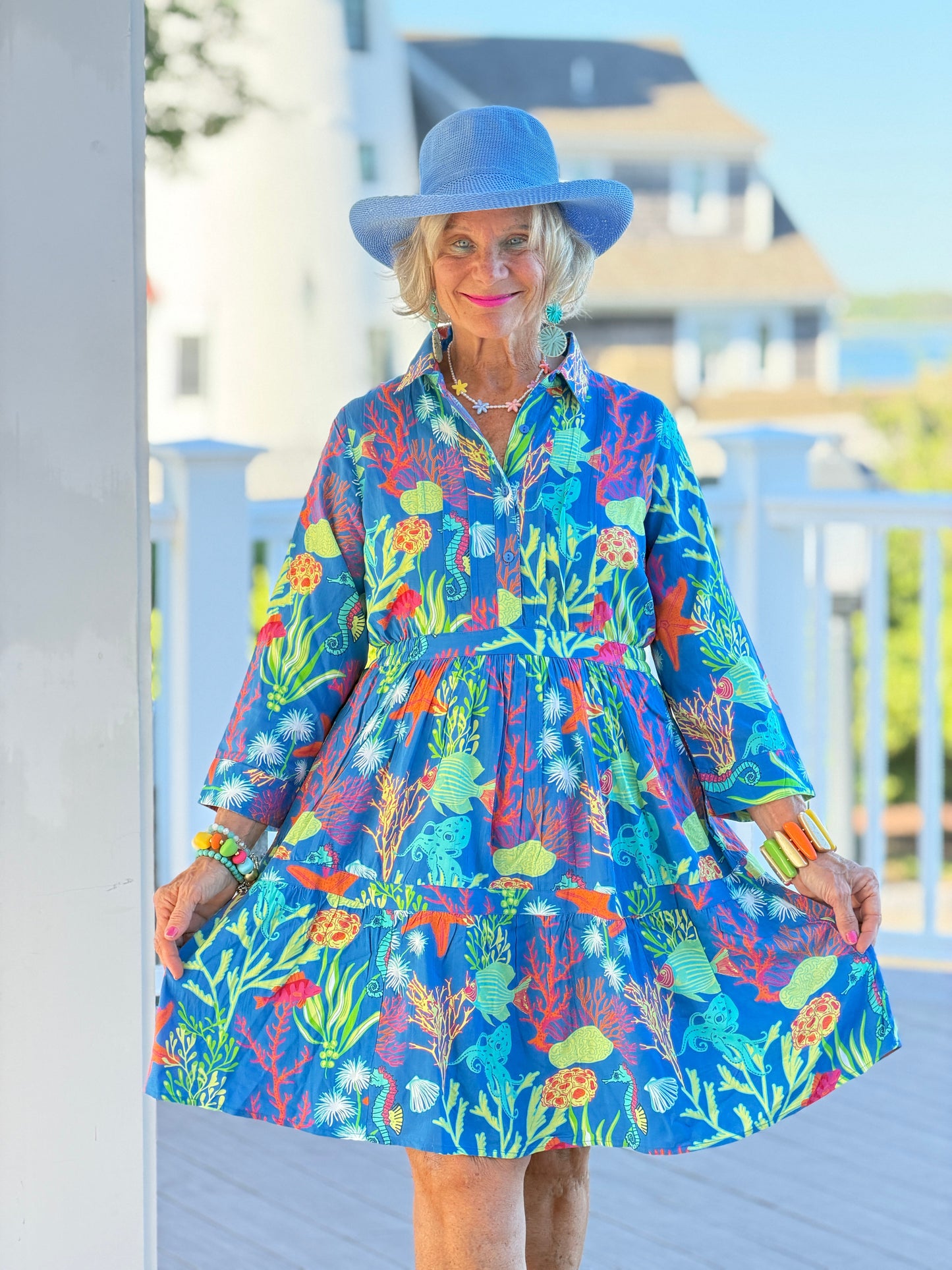 CORAL GARDEN COLLAR DRESS