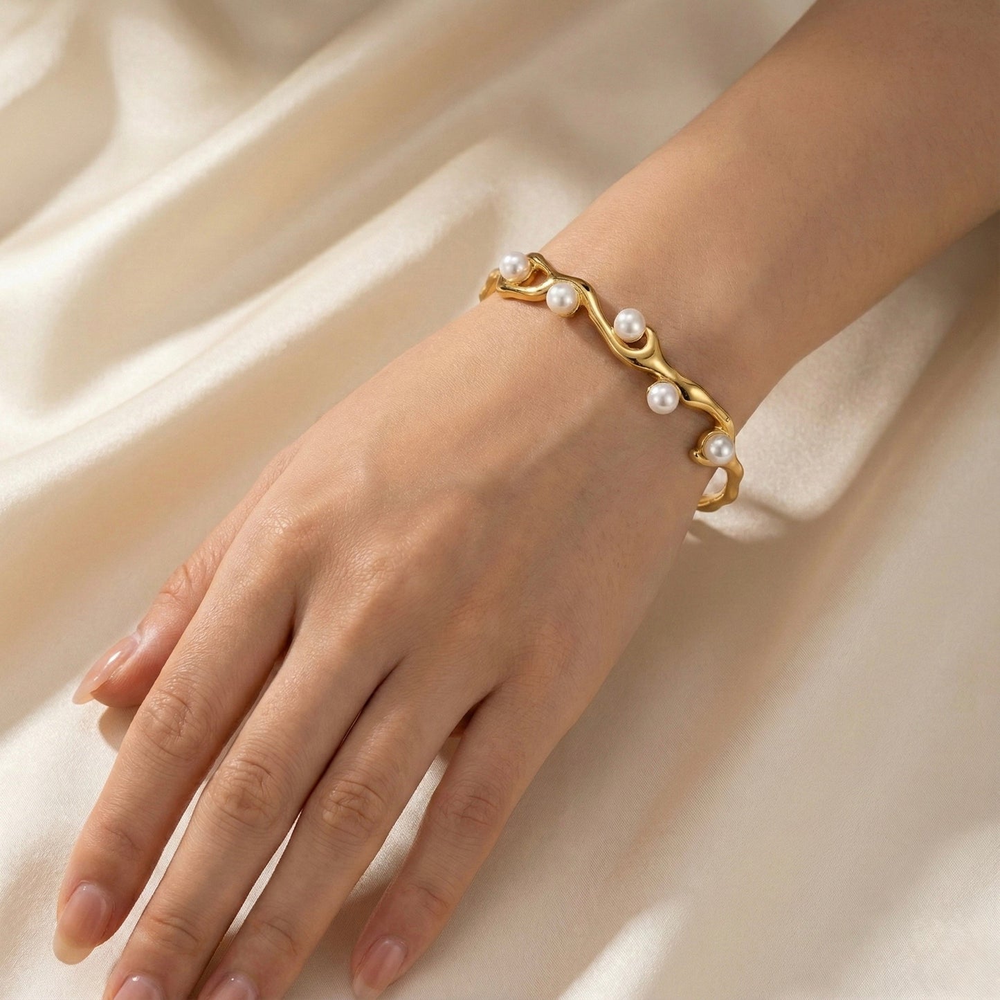 ALB Custom Gold With Pearls Cuff Bracelet
