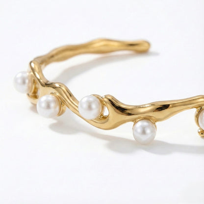 ALB Custom Gold With Pearls Cuff Bracelet