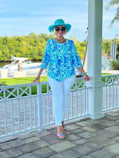 BLUE DREAMING HEARTS ASYMMETRICAL TOP
