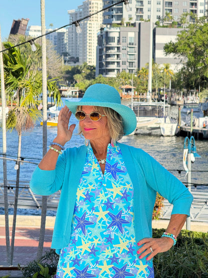 LULU B STARFISH SPLASH MIDI SLEEVELESS 1/4 ZIP MAXI DRESS