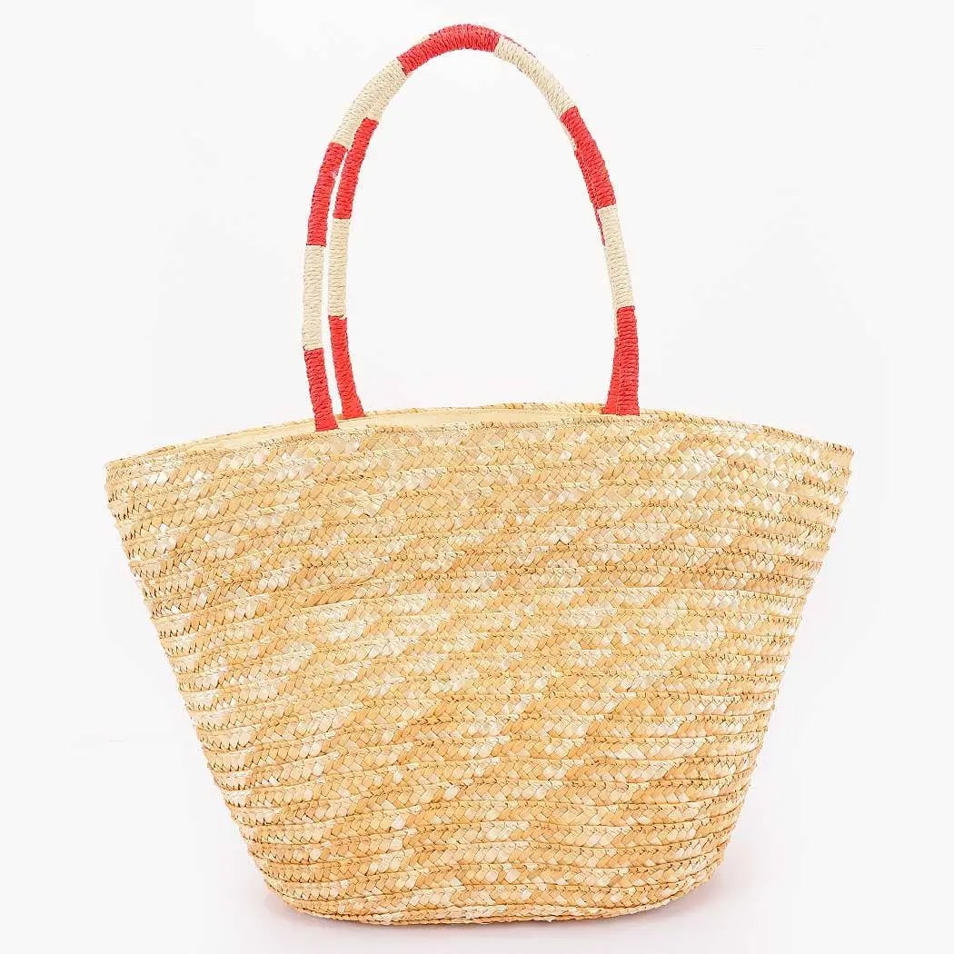 Faux Straw Heart Tote BAg