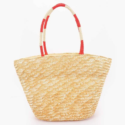 Faux Straw Heart Tote BAg