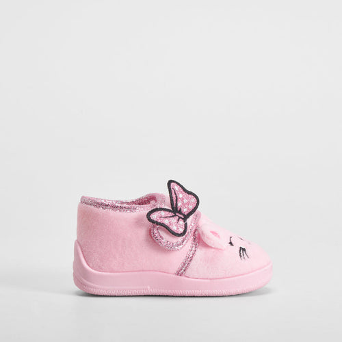 Zapatilla de casa adorno lazo bebé rosa OLYNE