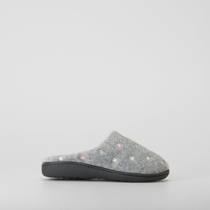 Zapatilla de casa felpa bordado gris OLYNE