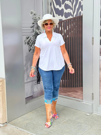 LULU-B  WHITE SHORT SLEEVE  COLLAR