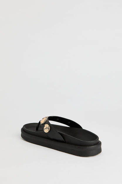 Faux Leather Shell Charm Sandal