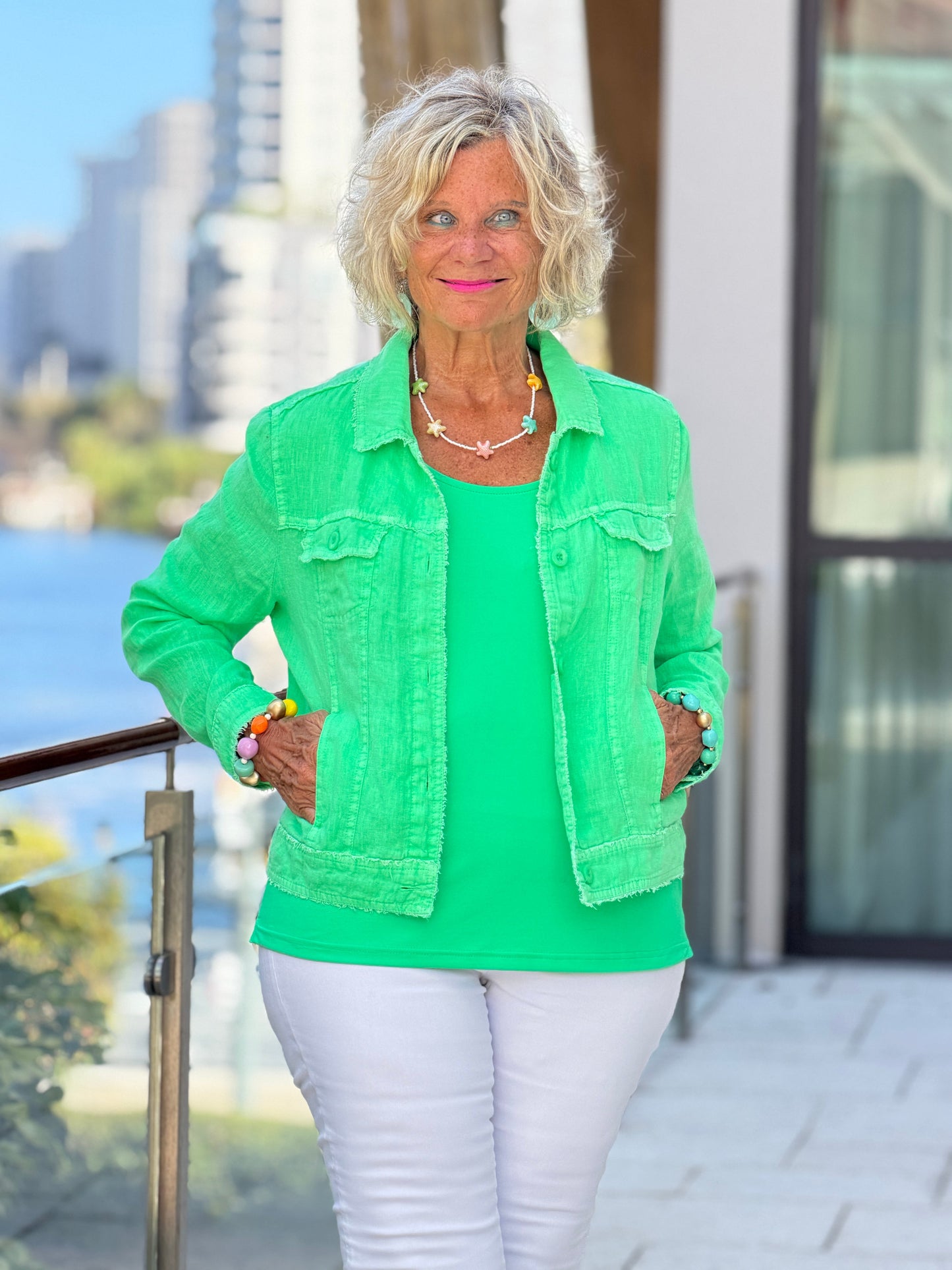 LULU B COASTAL GREEN LINEN JACKET
