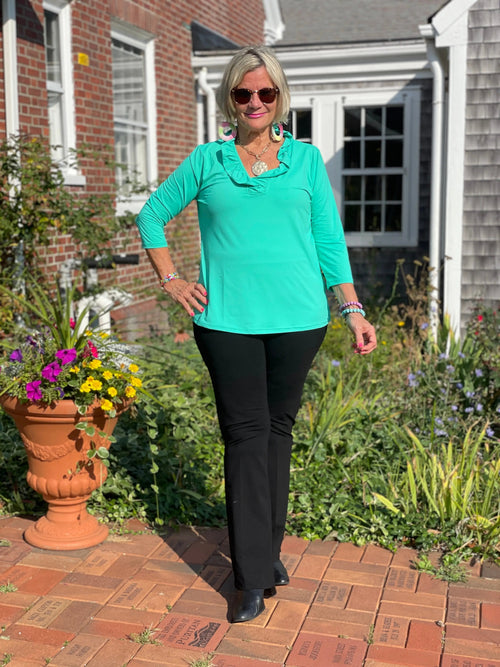 LULU-B SOLID MINT RUFFLE TOP