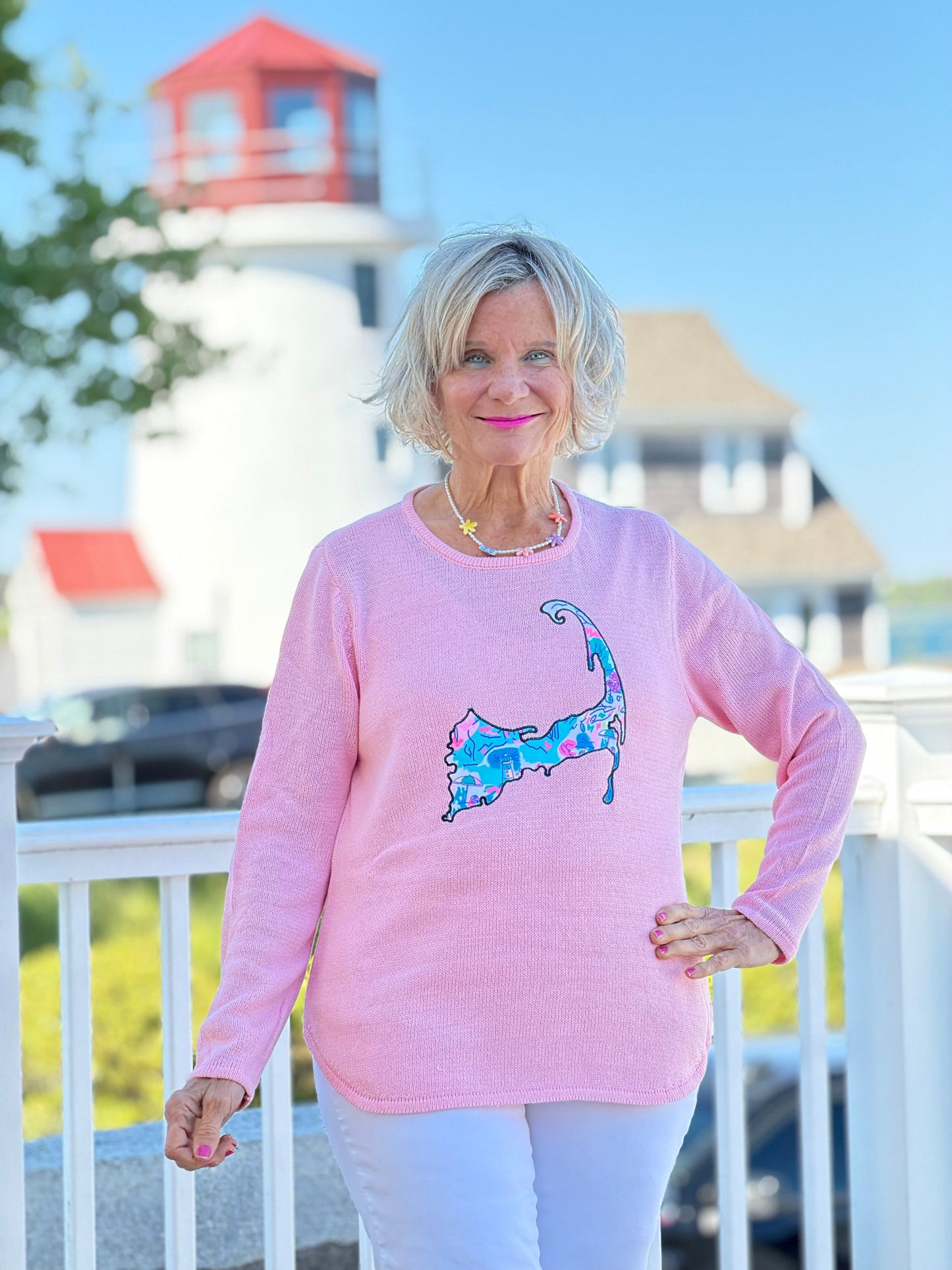 BEACH CLUB PINK CAPE COD MAP SWEATER