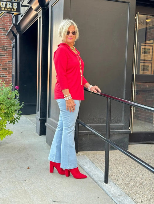LULU-B RED RUFFLE SLEEVE TOP