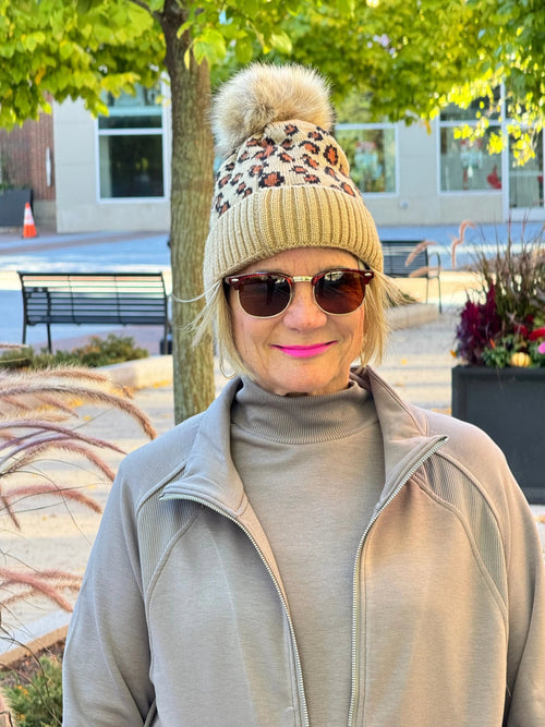Leopard Pom Pom Hat